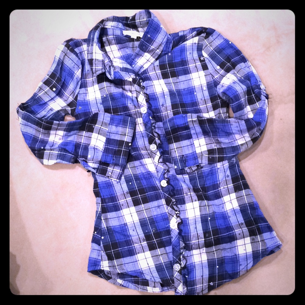 Cute girls plaid and sparkle shirt with ruffle!